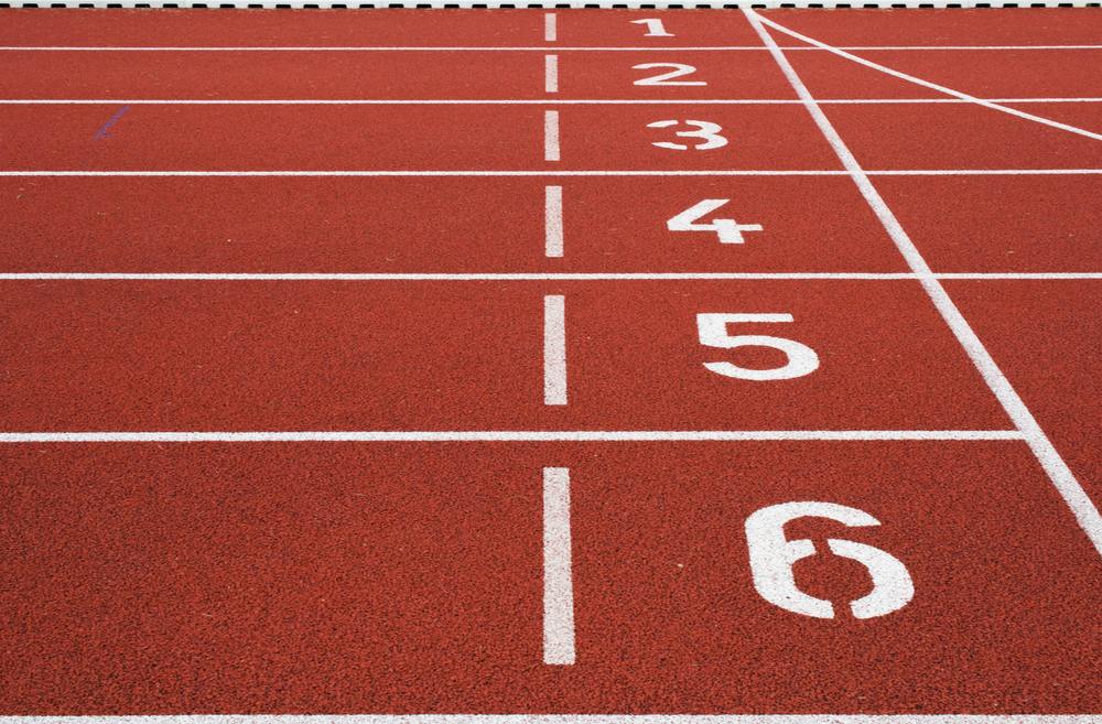 track starting line with numbers one through six
