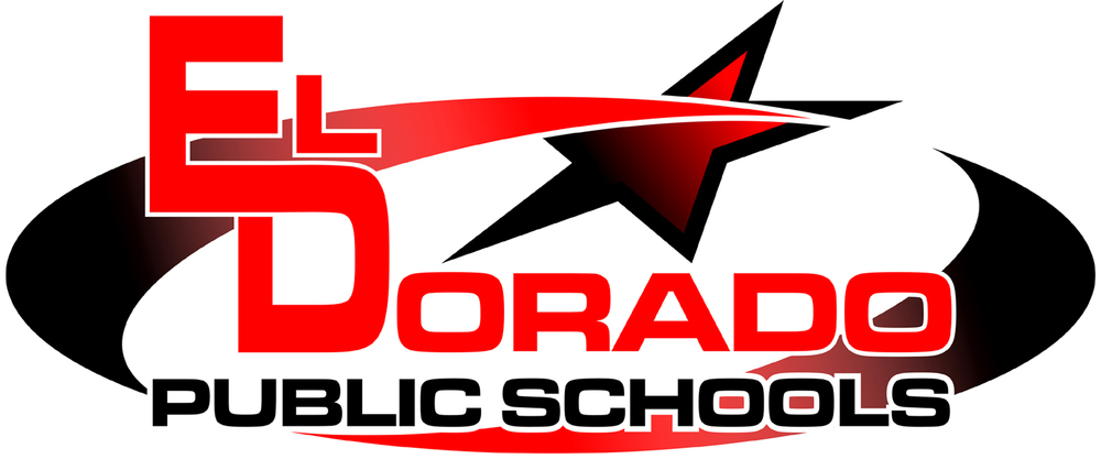 USD 490 logo - El Dorado Public Schools in a black oval with a red and black star at the top