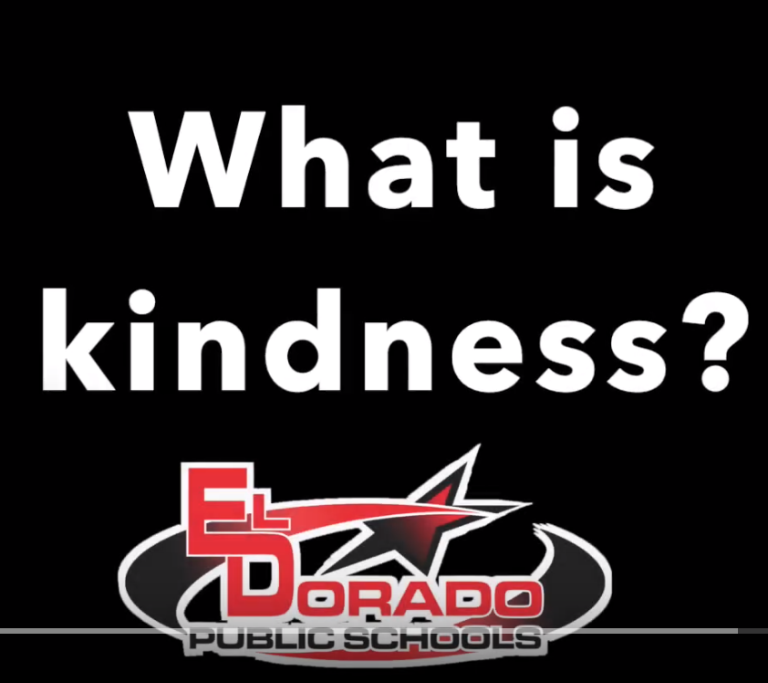 What is kindness? with USD 490 logo - El Dorado Public Schools in a black oval with a red and black star at the top