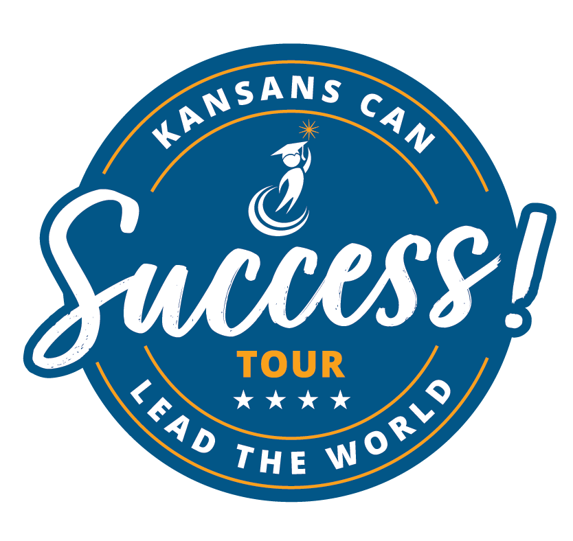 Kansans Can Success Tour logo blue circle with white text "Kansans Can Lead the World Success! Tour"