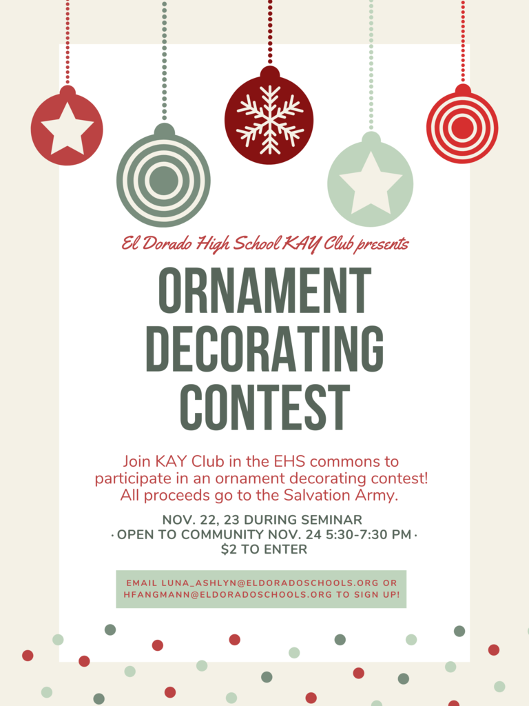 EHS KAY hosting an ornament decorating contest to benefit the Salvation Army