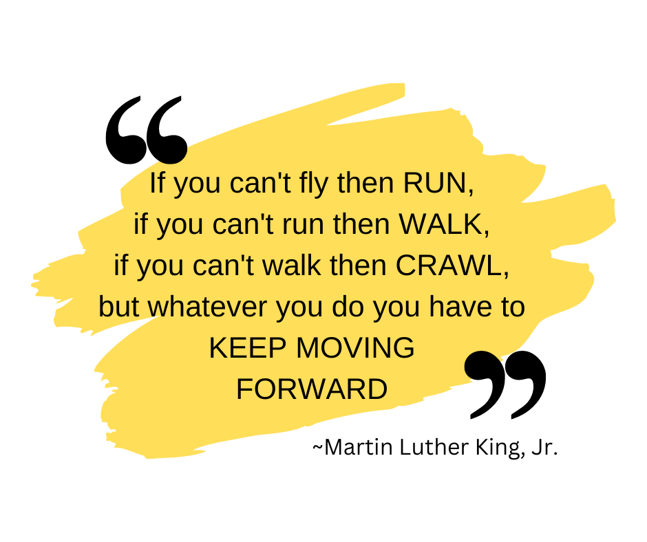 If you can't fly then run, if you can't run then walk, if you can't walk then crawl, but whatever you do you have to keep moving forward. Martin Luther King, Jr.