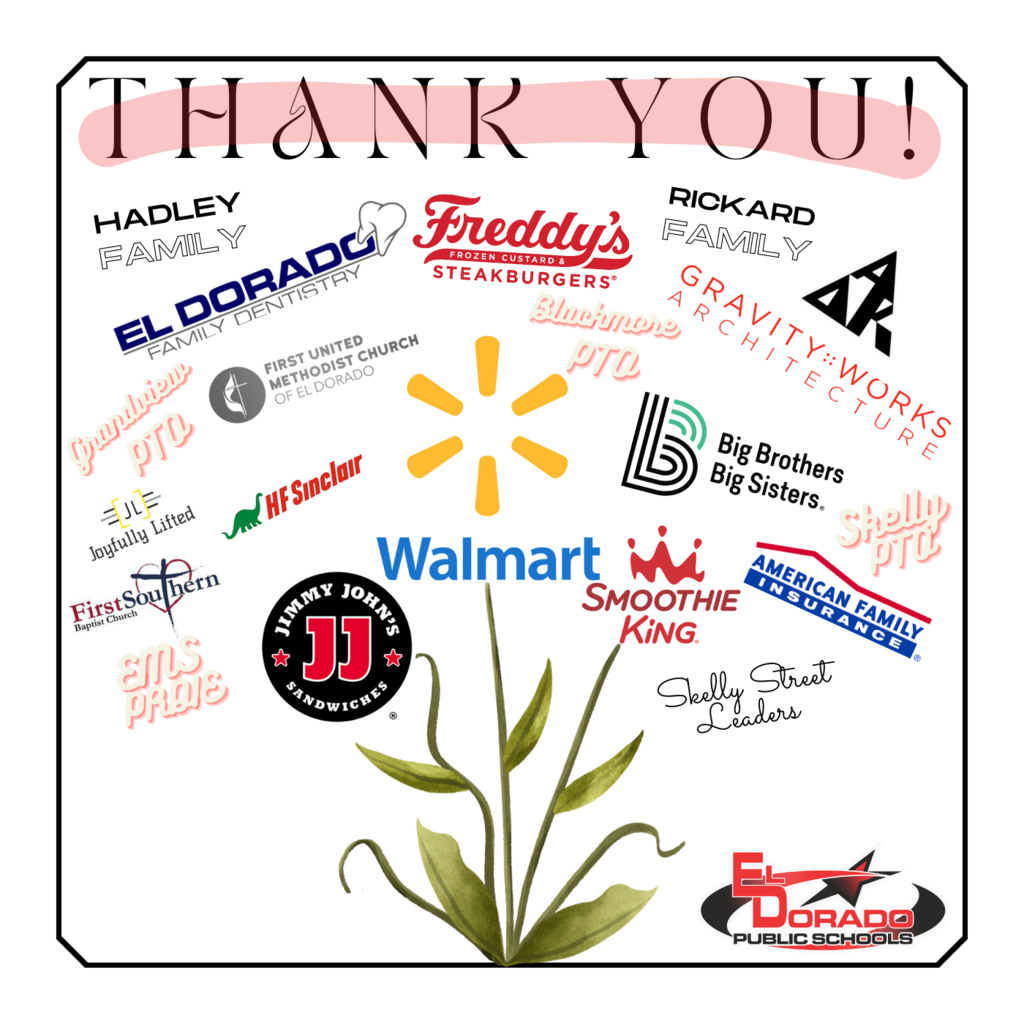 Thank you with names and logos of businesses who donated to Teacher Appreciation Week