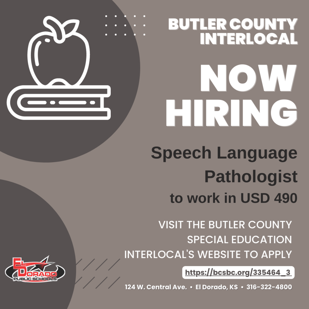 Butler County Special Education Interlocal Now Hiring Speech Language Pathologist to work in USD 490 Apply online: https://bcsbc.org/335464_3